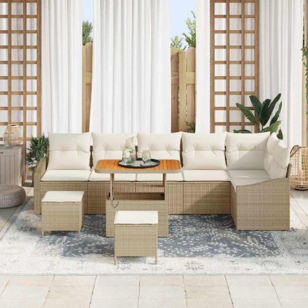 Conjunto de sofás de jardín con cojín 9 pcs Beige Poliratán en Sofás de exterior | Comprar online en Foru.es