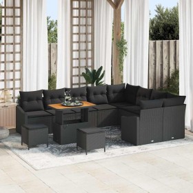 Conjunto de sofá de jardín con cojín con almohada 12 pcs Negro en Sofás de exterior | Comprar online en Foru.es