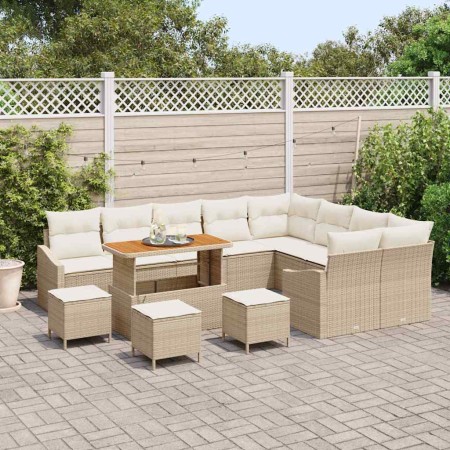 Conjunto de sofá de jardín con cojín 13 pcs Beige y Crema en Sofás de exterior | Comprar online en Foru.es
