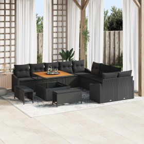 Conjunto de sofá de jardín con cojín con almohada 13 pcs Negro en Sofás de exterior | Comprar online en Foru.es
