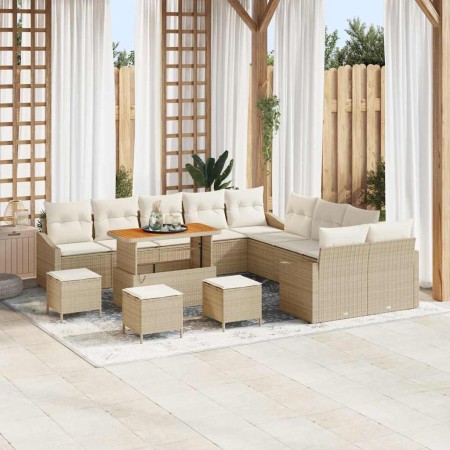 Conjunto de sofás de jardín con cojín 13 pcs Beige Poliratán en Sofás de exterior | Comprar online en Foru.es