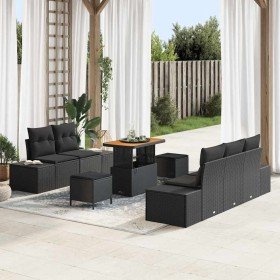 Conjunto de sofás de jardín con cojín 8 pcs Negro Poliratán en Sofás de exterior | Comprar online en Foru.es