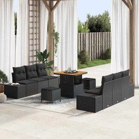 Conjunto de sofá de jardín con cojín con almohada 9 pcs Negro en Sofás de exterior | Comprar online en Foru.es