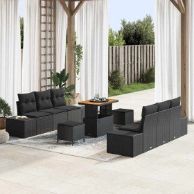 Conjunto de sofá de jardín con cojín con almohada 9 pcs Negro en Sofás de exterior | Comprar online en Foru.es