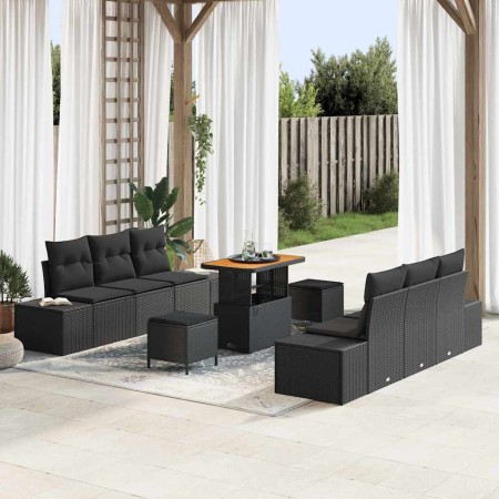 Conjunto de sofá de jardín con cojín con almohada 9 pcs Negro en Sofás de exterior | Comprar online en Foru.es