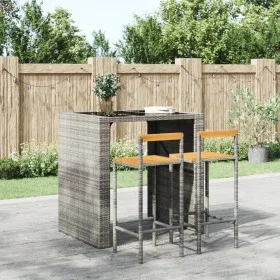 High stools 2 pcs acacia wood and gray synthetic rattan by vidaXL, Kitchen stools - Ref: Foro24-362607, Price: 92,89 €, Disco...