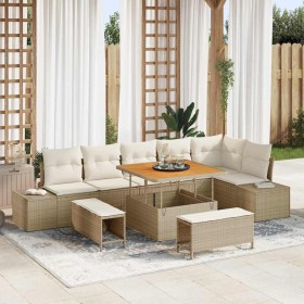 Conjunto de sofás de jardín con cojín 9 pcs Beige Poliratán en Sofás de exterior | Comprar online en Foru.es