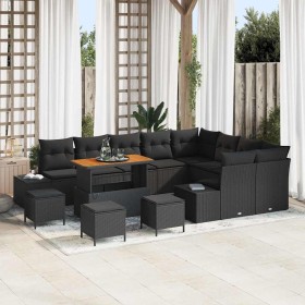 Conjunto de sofá de jardín con cojín con almohada 13 pcs Negro en Sofás de exterior | Comprar online en Foru.es