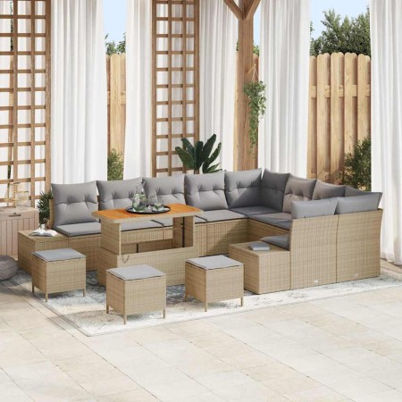 Conjunto de sofá de jardín con cojín 13 pcs Beige y Gris Claro en Sofás de exterior | Comprar online en Foru.es