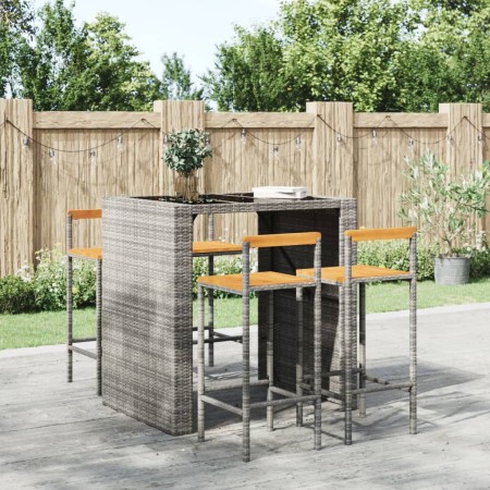Taburetes altos 4 uds madera de acacia y ratán sintético gris de vidaXL, Taburetes de cocina - Ref: Foro24-362609, Precio: 17...