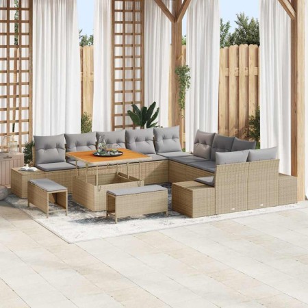 Conjunto de sofás de jardín con cojín 13 pcs Beige Poliratán en Sofás de exterior | Comprar online en Foru.es