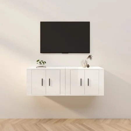 Muebles para TV de pared 2 uds blanco brillante 57x34,5x40 cm de vidaXL, Muebles TV - Ref: Foro24-3188336, Precio: 79,36 €, D...