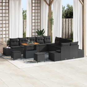 Conjunto de sofá de jardín con cojín con almohada 13 pcs Negro en Sofás de exterior | Comprar online en Foru.es