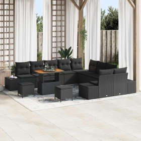Conjunto de sofá de jardín con cojín con almohada 13 pcs Negro en Sofás de exterior | Comprar online en Foru.es