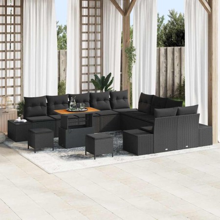 Conjunto de sofá de jardín con cojín con almohada 13 pcs Negro en Sofás de exterior | Comprar online en Foru.es