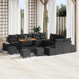 Conjunto de sofá de jardín con cojín con almohada 13 pcs Negro en Sofás de exterior | Comprar online en Foru.es