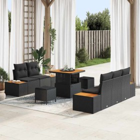 Conjunto de sofá de jardín con cojín con almohada 8 pcs Negro en Sofás de exterior | Comprar online en Foru.es