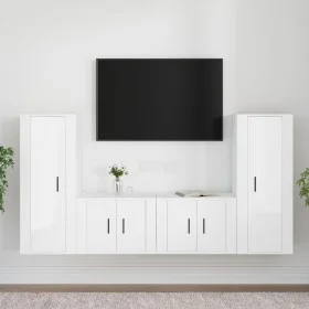 Set de muebles de TV 4 pzas madera contrachapada blanco brillo de vidaXL, Muebles TV - Ref: Foro24-3188768, Precio: 198,61 €,...