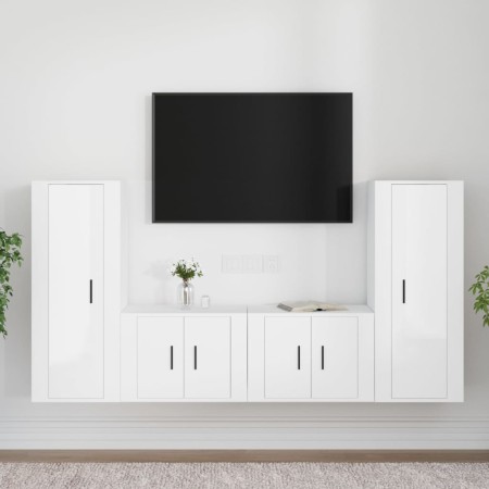 Set de muebles de TV 4 pzas madera contrachapada blanco brillo de vidaXL, Muebles TV - Ref: Foro24-3188768, Precio: 200,96 €,...