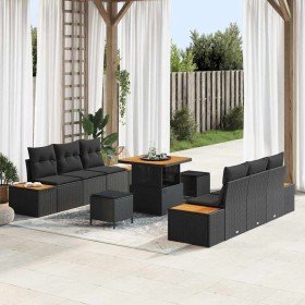 Conjunto de sofás de jardín con cojín 9 pcs Negro Poliratán en Sofás de exterior | Comprar online en Foru.es