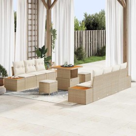 Conjunto de sofás de jardín con cojín 10 pcs Beige Poliratán en Sofás de exterior | Comprar online en Foru.es