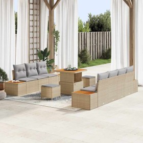 Conjunto de sofás de jardín con cojín 10 pcs Beige Poliratán en Sofás de exterior | Comprar online en Foru.es