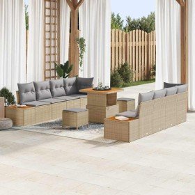 Conjunto de sofás de jardín con cojín 11 pcs Beige Poliratán en Sofás de exterior | Comprar online en Foru.es