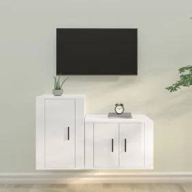 Set de muebles de TV 2 pzas madera contrachapada blanco brillo de vidaXL, Muebles TV - Ref: Foro24-3188448, Precio: 83,20 €, ...