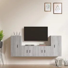 Set de muebles para TV 4 pzas madera contrachapada gris Sonoma de vidaXL, Muebles TV - Ref: Foro24-3188556, Precio: 183,04 €,...