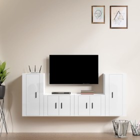 Set de muebles de TV 4 pzas madera contrachapada blanco brillo de vidaXL, Muebles TV - Ref: Foro24-3188552, Precio: 185,77 €,...