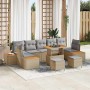 Conjunto de sofás de jardín con cojín 10 pcs Beige Poliratán en Sofás de exterior | Comprar online en Foru.es
