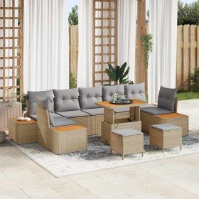 Conjunto de sofás de jardín con cojín 10 pcs Beige Poliratán en Sofás de exterior | Comprar online en Foru.es