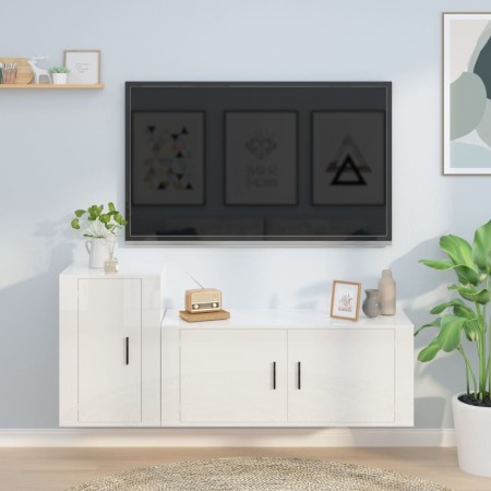 Set de muebles de TV 2 pzas madera contrachapada blanco brillo de vidaXL, Muebles TV - Ref: Foro24-3188480, Precio: 117,39 €,...