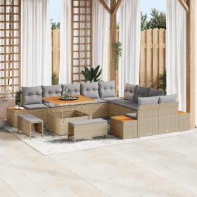 Conjunto de sofás de jardín con cojín 13 pcs Beige Poliratán en Sofás de exterior | Comprar online en Foru.es