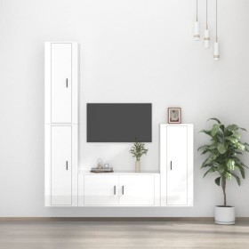 Set de muebles de TV 4 pzas madera contrachapada blanco brillo de vidaXL, Muebles TV - Ref: Foro24-3188792, Precio: 258,11 €,...