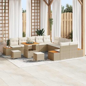 Conjunto de sofás de jardín con cojín 13 pcs Beige Poliratán en Sofás de exterior | Comprar online en Foru.es