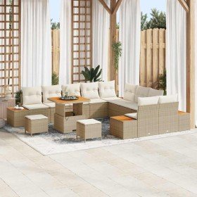 Conjunto de sofás de jardín con cojín 13 pcs Beige Poliratán en Sofás de exterior | Comprar online en Foru.es