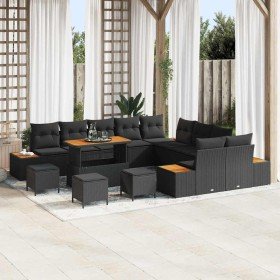 Conjunto de sofás de jardín con cojín 14 pcs Negro Poliratán en Sofás de exterior | Comprar online en Foru.es