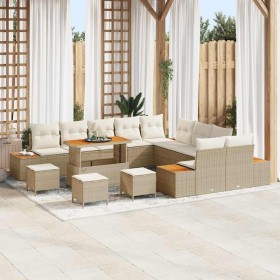 Conjunto de sofás de jardín con cojín 14 pcs Beige Poliratán en Sofás de exterior | Comprar online en Foru.es