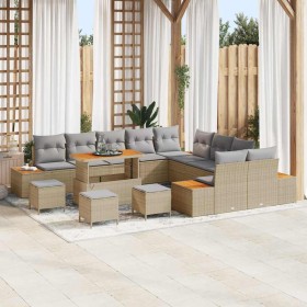 Conjunto de sofás de jardín con cojín 14 pcs Beige Poliratán en Sofás de exterior | Comprar online en Foru.es
