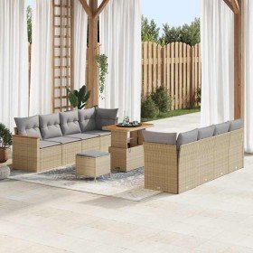 Conjunto de sofá de jardín con cojín 11 pcs Beige Poliratán en Sofás de exterior | Comprar online en Foru.es