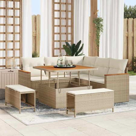 Conjunto de sofá de jardín con cojín 8 pcs Beige Poliratán en Sofás de exterior | Comprar online en Foru.es