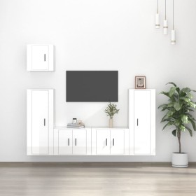 Set de muebles de TV 5 pzas madera contrachapada blanco brillo de vidaXL, Muebles TV - Ref: Foro24-3188784, Precio: 223,47 €,...