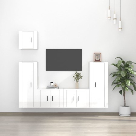Set de muebles de TV 5 pzas madera contrachapada blanco brillo de vidaXL, Muebles TV - Ref: Foro24-3188784, Precio: 223,47 €,...