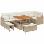 Conjunto de sofá de jardín con cojín 9 pcs Beige Poliratán en Sofás de exterior | Comprar online en Foru.es