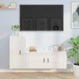 Set de muebles de TV 2 pzas madera contrachapada blanco brillo de vidaXL, Muebles TV - Ref: Foro24-3188488, Precio: 126,81 €,...