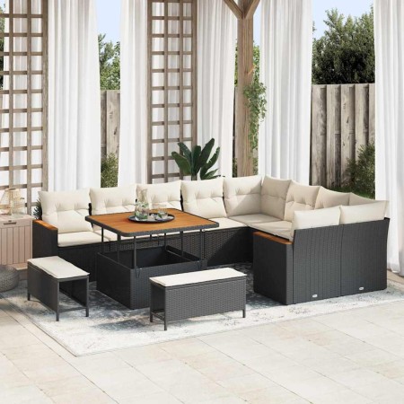 Conjunto de sofá de jardín 12 pcs Negro Rattan de Poliéster en Sofás de exterior | Comprar online en Foru.es