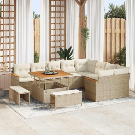 Conjunto de sofá de jardín 12 pcs Beige Rattan de Poliéster en Sofás de exterior | Comprar online en Foru.es