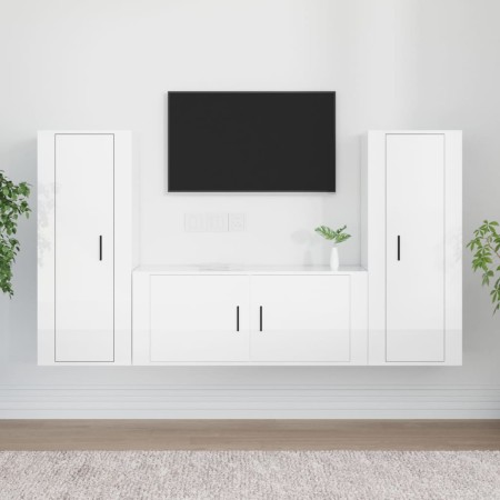 Set de muebles de TV 3 pzas madera contrachapada blanco brillo de vidaXL, Muebles TV - Ref: Foro24-3188760, Precio: 196,61 €,...