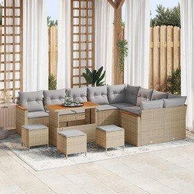 Conjunto de sofá de jardín 13 pcs Beige Rattan de Poliéster en Sofás de exterior | Comprar online en Foru.es